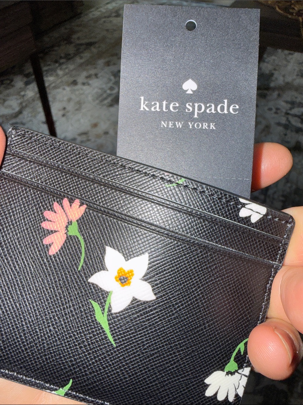 kate spade black floral card holder with white and pink blooms - Picture 6 of 6